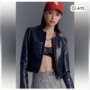 Lamarque Navy LINETTE LEATHER JACKET